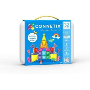 image:imageCONNETIX Magnetic Tiles Travel Mini Pack 32 Pieces  Pack play and create anywhere with mini magnetic tiles reusable stickers and a buildready travel tin For ages 3